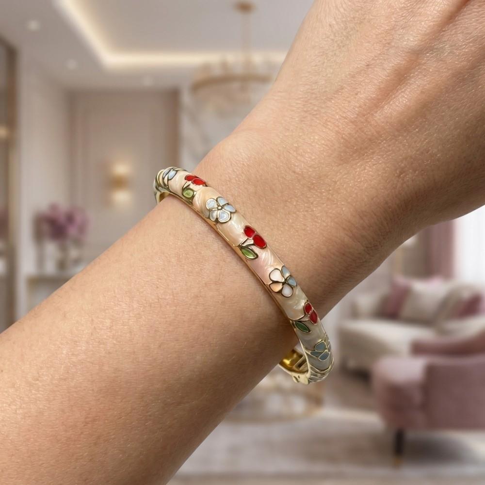 Hawaiian Enamel Vintage Cloisonne Bangle Traditional Chinese Chinese Flower Bangle Classic Ethnic Women's Hand Bracelet Ladies
