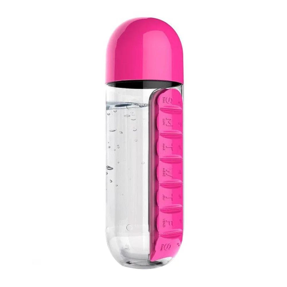 2-in-1 600ml Water Cup Sports Plastic Water Bottle Combine Daily Pill Boxes Organizer Drinking Bottles With 7 Grids Medicine Box