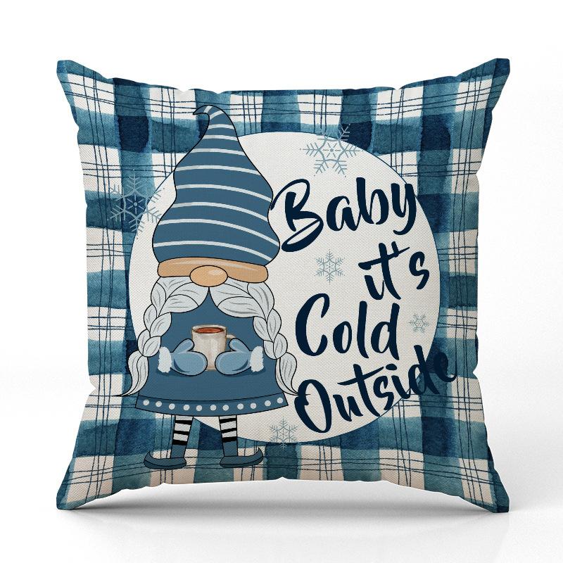 New Blue Plaid Christmas Pillowcase Linen Print Pillowcase Festive Room Sofa Decoration Cushion Cover