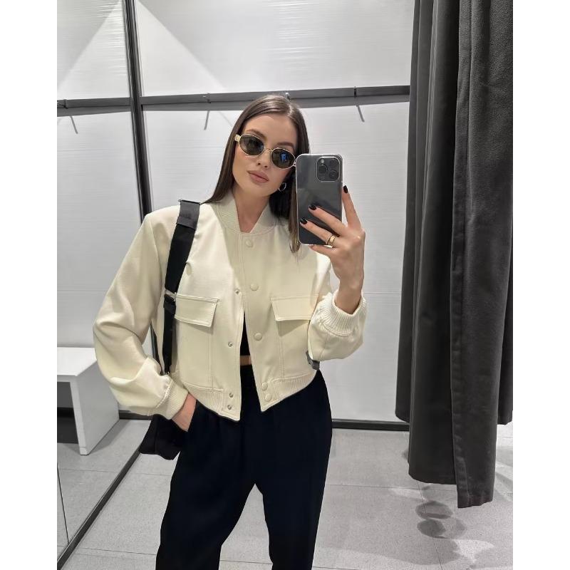 Women S Stand Collar Big Pocket Casual Spring Autumn Jacket