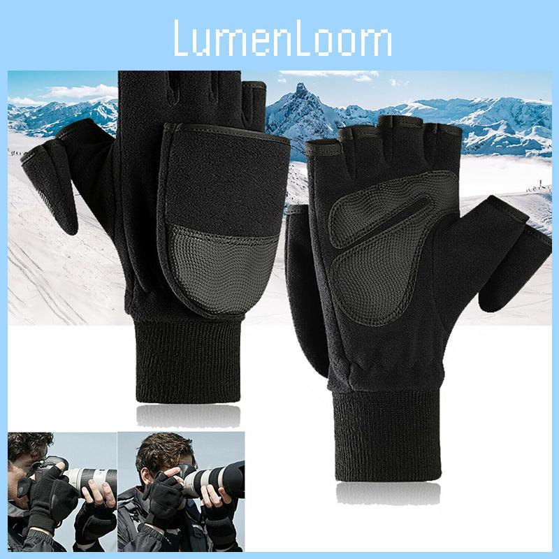 Warm Men Winter Fliptop Gloves Fingerless Convertible Cycling Photograph Mittens