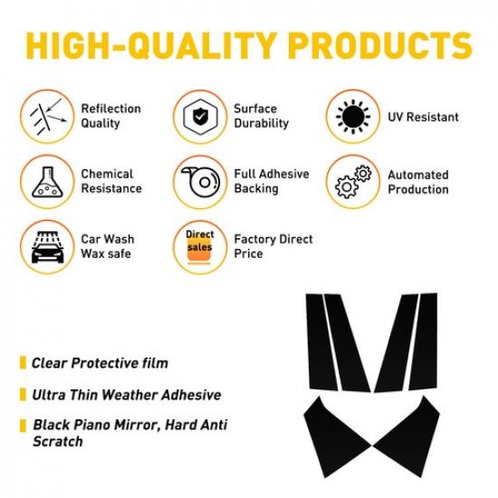 6Pc Glossy Black Posts Pillar Trim For Door Chevrolet US Malibu 2016- Stock