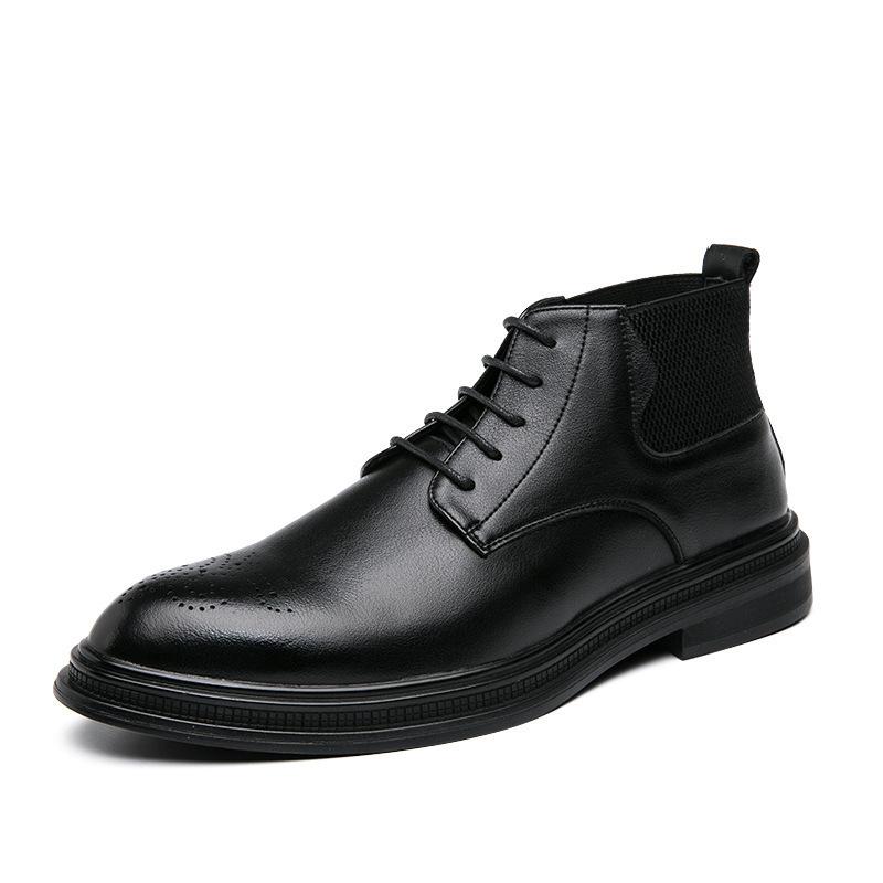 

Chelsea boots men s British Block flower men s shoes 2025 autumn and winter new leather shoes 38 чёрный