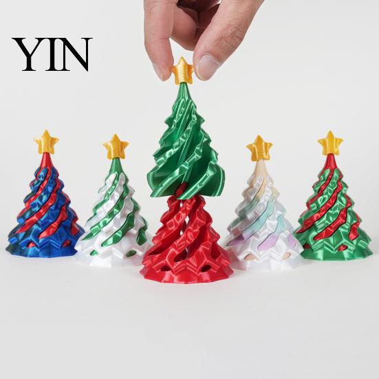 Christmas Stocking Stuffers 3D Printed Spiral Tree, Golden Star Topper Tree Fidget Shape Toys Toy, Cone Desk Decor for Anxiety Stress Relief Portable