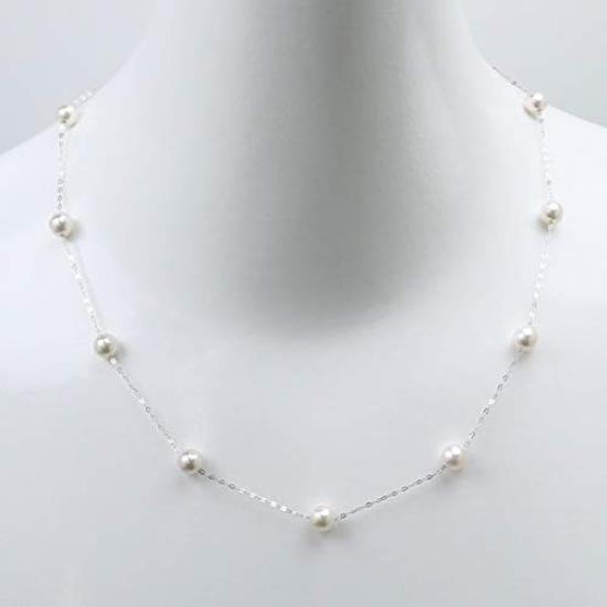 Pearl Akoya Pearl Station Genuine Akoya Pearl Necklace, K14WG, Necklace, 6mm-6.5mm, Design, (K14WG), 15576-2