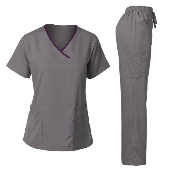 Ensemble uniforme Haut col rond Fermeture éclair Manches courtes Poches Pantalon Taille élastique Ensemble rapide