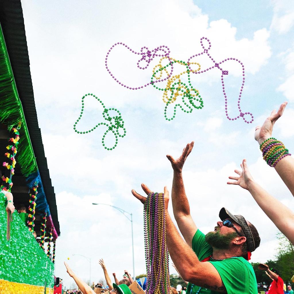 100pcs Mardi Gras Beads, Green Purple Gold Metallic Mardi Gras Beads Necklaces Accessories Bulk, Mardi Gras Carnival Beads Neckl