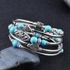Handmade Layered Wrap Bracelet With Natural Turquoise Tigers Eye Beads Geometric Design Unisex Jewelry