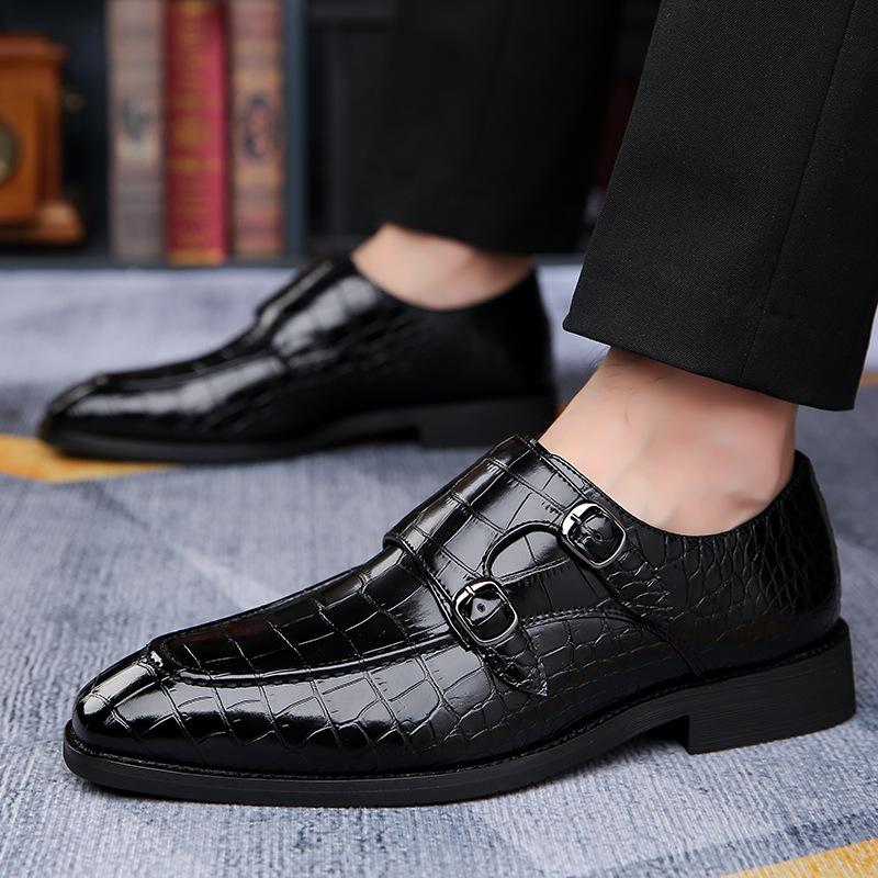 New Men's Pointed Alligator Pattern Casual Shoes Male Monk Strap Loafer Wedding Dress Homecoming  Formal Wedding Formal Footwear