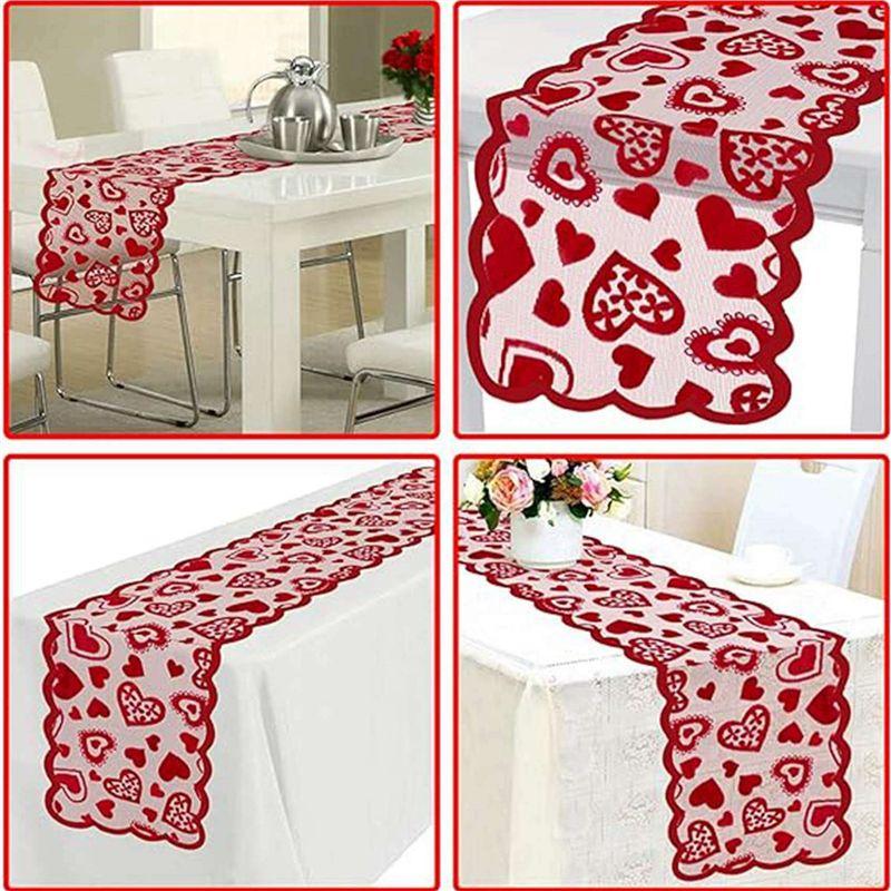 M-Modern-Red Lace Table Runner Heart Decor Table Runner 13 X 72Inch, Wedding Valentines Day Romantic Heart Table Runner