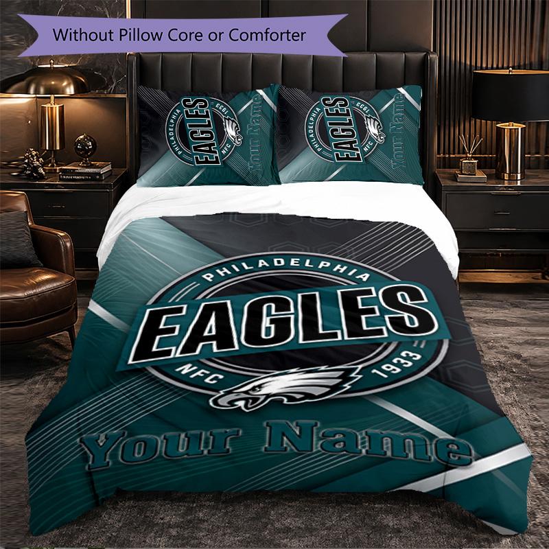 Philadelphia Eagles Individuelles Namens-Text-Bettwäscheset, 1 Bettbezug & 2 Kissenbezüge Personalisiertes Schlafzimmergeschenk