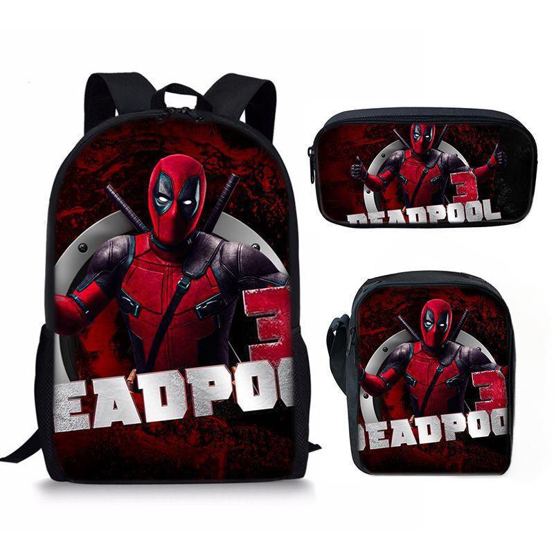 Deadpool Backpack Satchel Pencil Case Three-Piece Set Student Schoolbag Cartoon Children S Backpack pencil bag