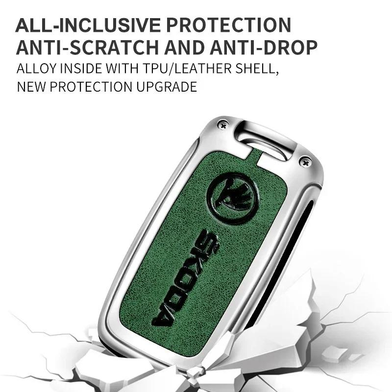 Car Sticker 2025 Hot Car Zinc Alloy Leather Smart Remote Key Fob Case Cover Protector Shell For Skoda Octavia 4 8 A8 2020 2021 K