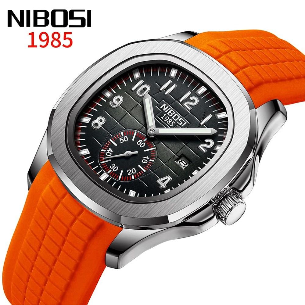 NIBOSI Herren Silikon Sport Wasserdichte Uhr Großes Zifferblatt Arabische Ziffern Lässig Stilvoll Datum Fluoreszierend Luxus Geschenk Orange
