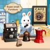 Mini Doll House Coffee Maker Set Model Miniature Furniture Coffee Cup Storage Shelf Simulation Decor DIY Toys Doll House 1:12/1:6 Scale Cabinet Table