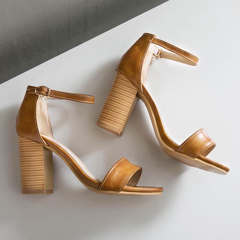Women's high-heeled sandals summer classic simple and versatile thick-heeled large-size open-toed sandals