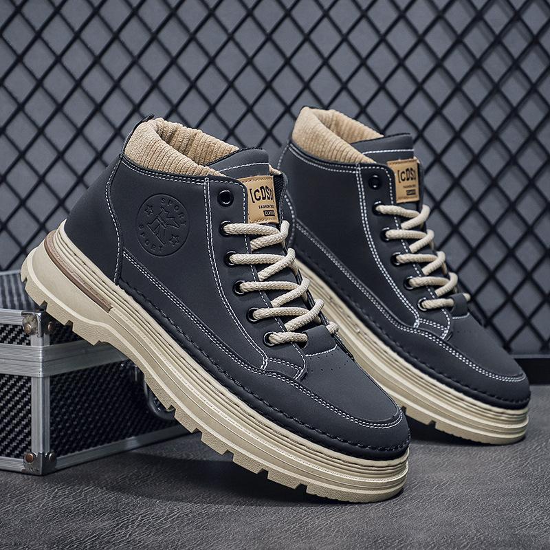 Autumn new outdoor casual comfortable men's shoes fashionable versatile high top boots minimalist men height-increasing shoes