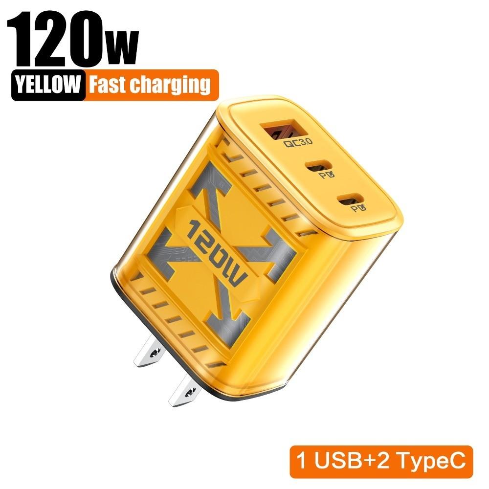

Multi Ports 120W Charger Plug EU/US USB A+C Phone Charger Adapter Fast Charging PD QC3.0 for iPhone/Xiaomi/Samsung US Plug-Yellow