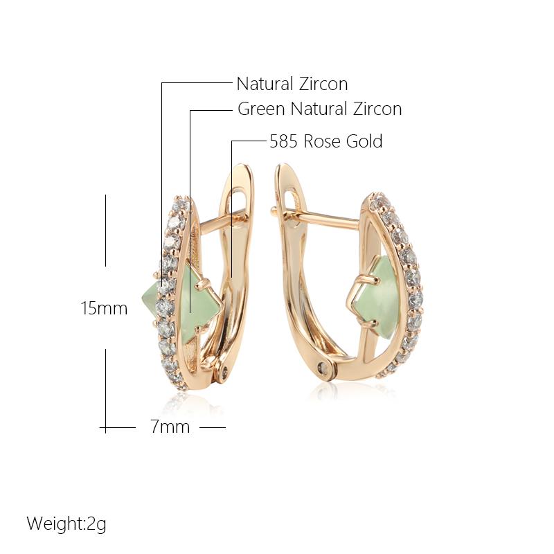 Rose Gold Color Earrings For Women Shiny Square Green Natural Zircon Vintage Earrings Fine Daily Jewelry Gifts