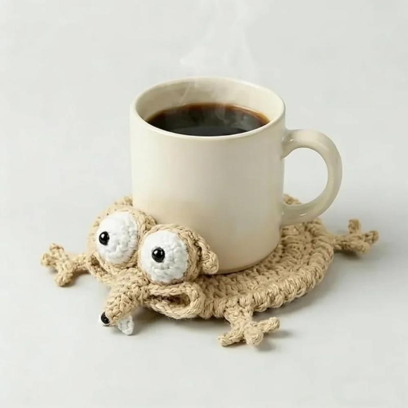 Squirrel Crochet Coaster Handmade 1 Pack Heat Resistant Animal Cup Mat For Kitchen Dining Table Insulation Decor