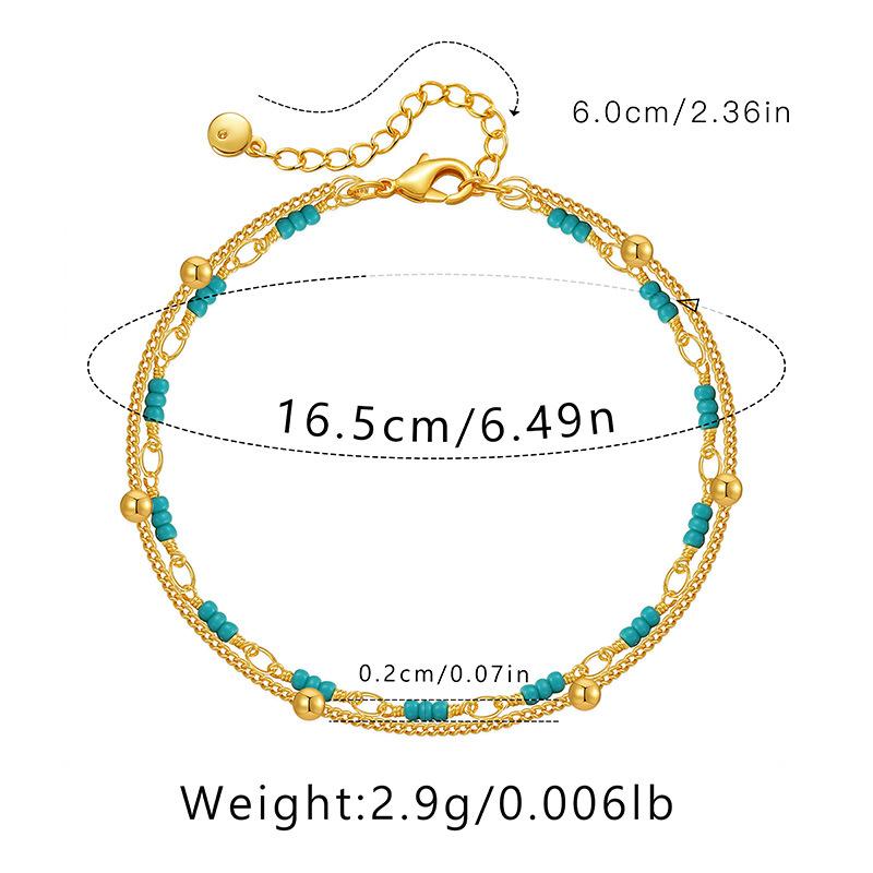 Gold Plated Double Layer Turquoise Color Seed Bead Bracelet With Extension Chain
