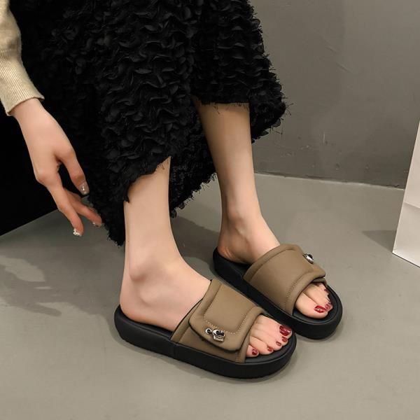 Fashion Slippers Casual Summer Women's Shoes Pantofle Slides Shale Female Beach Luxury 2025 Sabot Soft Flat Leisure Hook & Loop Female S