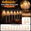 Halloween Ghost String Lights 10pcs Hanging Sequin Ghosts 2 Meter Length 10 Lights 20cm Spacing 8 Modes Adjustable Battery Operated