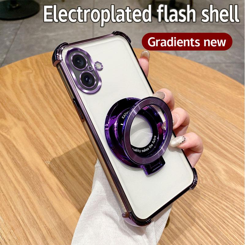 For Apple iPhone 16 Case Apple iPhone 16 Plus Cover Luxury Plating Shockproof Magnetic Bracket Magsafe Clear With Holder Stand