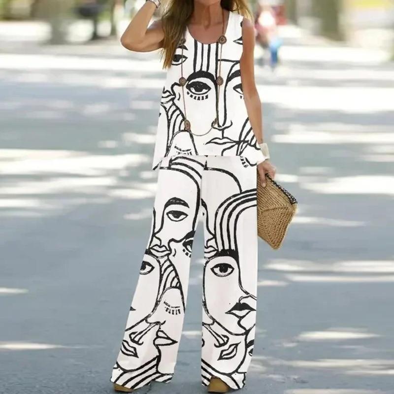 IHUASU Women's Fashion Casual Short Sleeve O-Neck Pants Suits