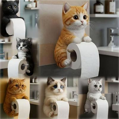Cute Cat Tissue Holder, Toilet, Home Decoration, Resin Ornaments, High-end and Niche Handicrafts