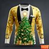 Realistisches Anzugmuster Weihnachtliches Langarm-T-Shirt Für Männer Lustige Feiertagskleidung 3D-bedrucktes T-Shirt Locker Atmungsaktiv Weihnachten Tees