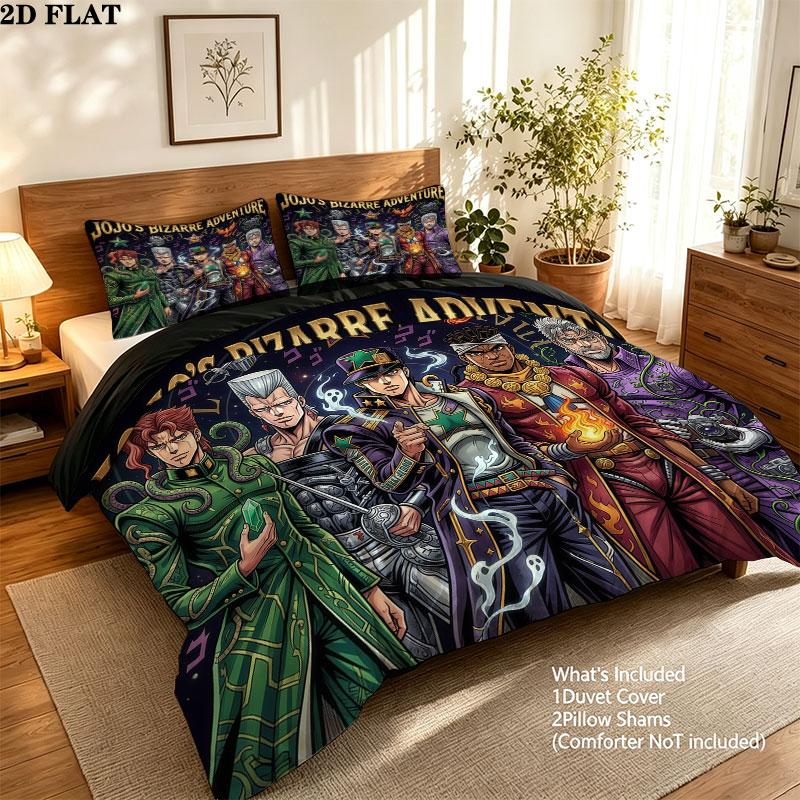 Jojo's Bizarre Adventure Vzor Povlečení Sada Peřiny Potah na Peřinu Povlak na Polštář Domov Narozeninový Dárek(1 * povlak na peřinu + 2 * povlak na polštář, bez jádra)