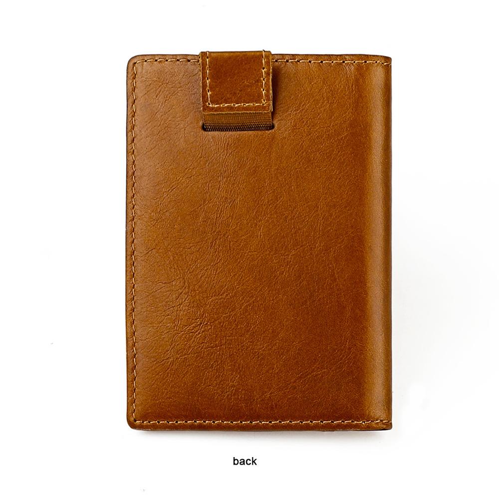 Genuine Leather Card Holder Oil Wax Cowhide Slim Bifold Wallet RFID Blocking Pull Tab ID Case