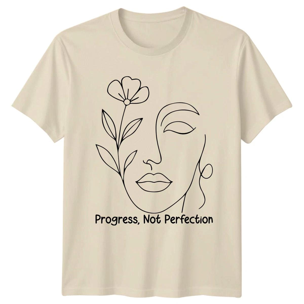 Progress Not Perfection Womens T-Shirt Floral Art Selfcare Birthday Gift For Her XXXXL