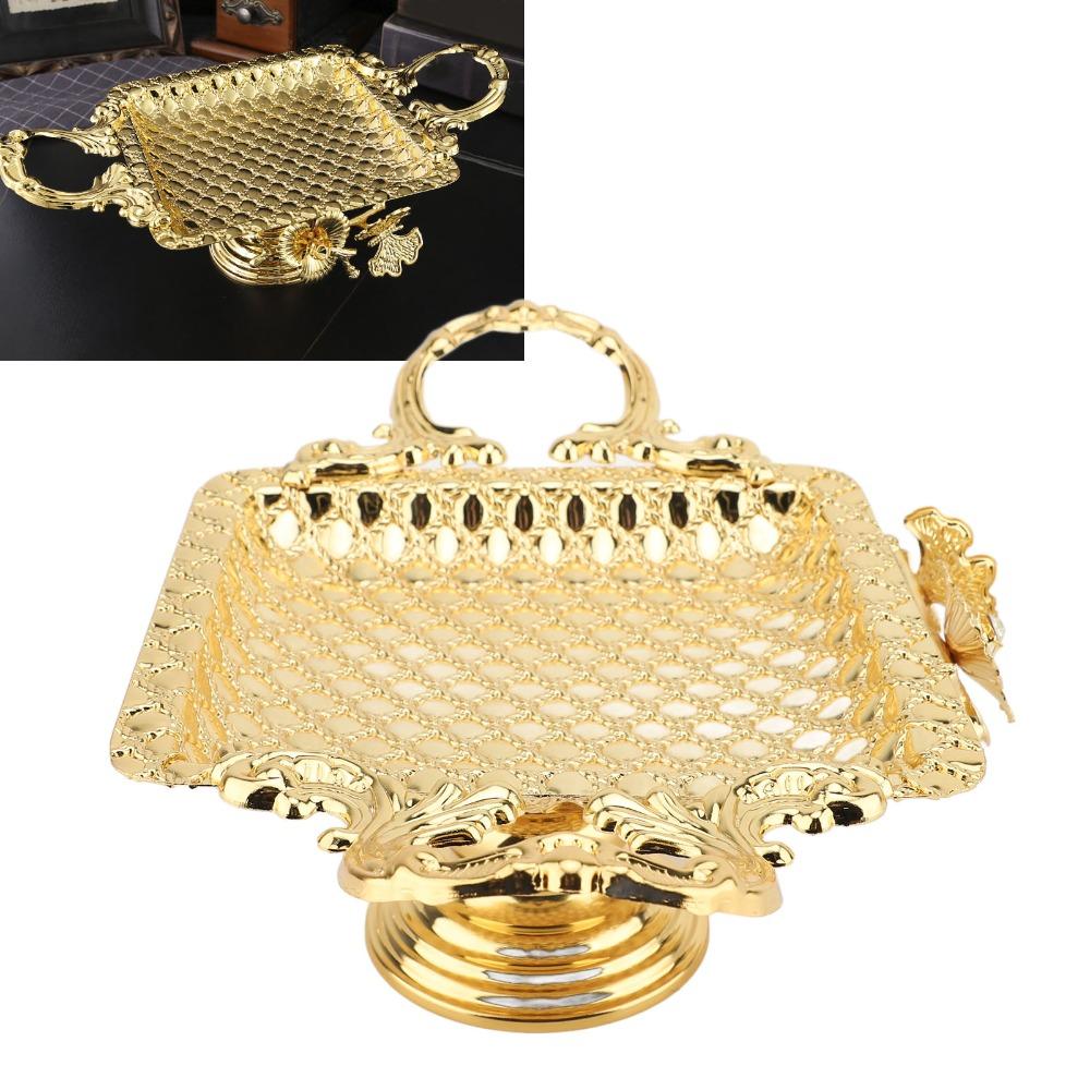 2pcs Alloy Dessert Serving Tray With Base Handle Cupcake Display Stand Wedding Celebration