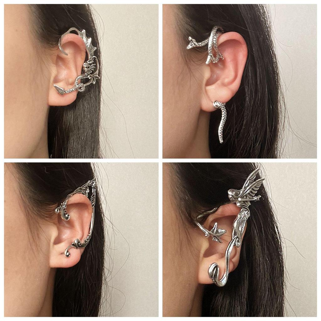 Retro Gothic Elf Wing Ear Clips: Dark Punk Devil & Dragon Style Earrings for Women