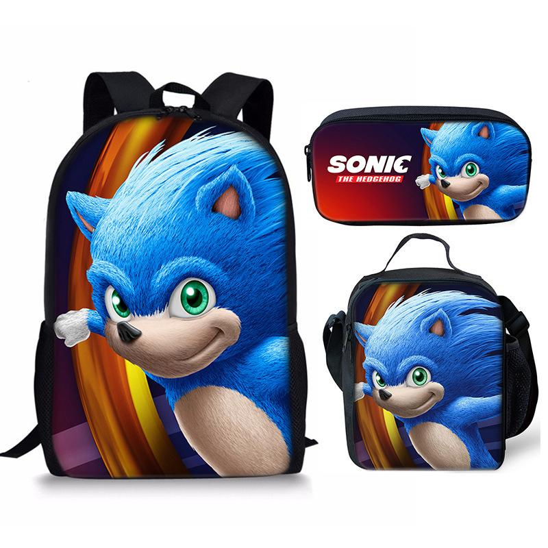 Backpack Sonic Elementary School Bag Lunch Bag Pencil Case Three-Piece Set