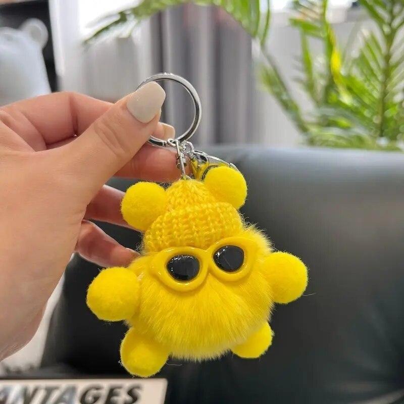 Cute Elfin Key Chains Sunglasses Elf Rabbit Hair Pendants Key Ring Accessories Woman Fashion Bag Handbag Decoration