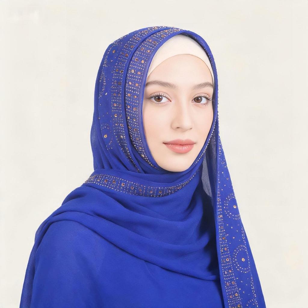 A007 Rhinestone & Pearl Embellished Long Scarf with Lace Trim