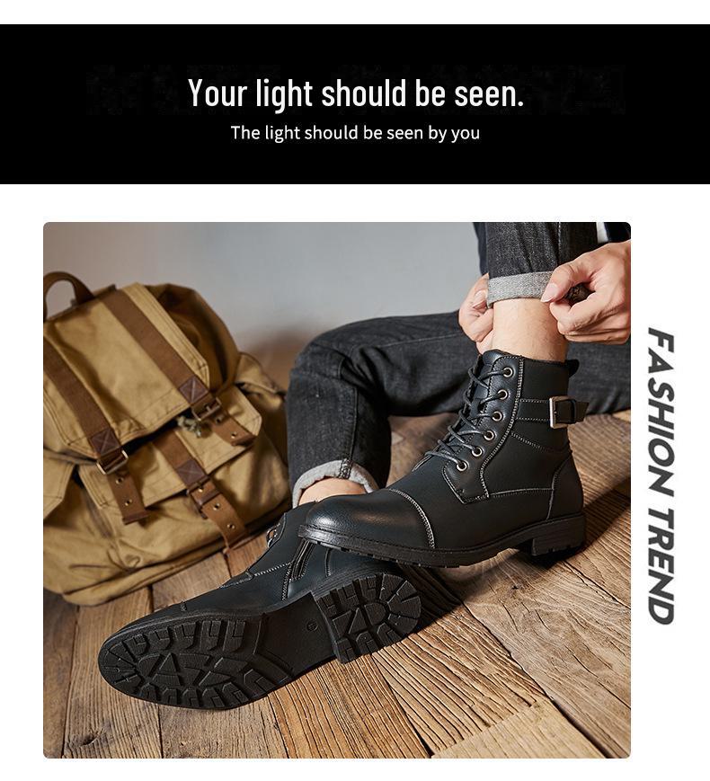 Pánské kožené boty Martin v britském stylu s protiskluzovou podrážkou, 2024: Retro šněrovací vysoké boty s kulatou špičkou pro podzim a zimu