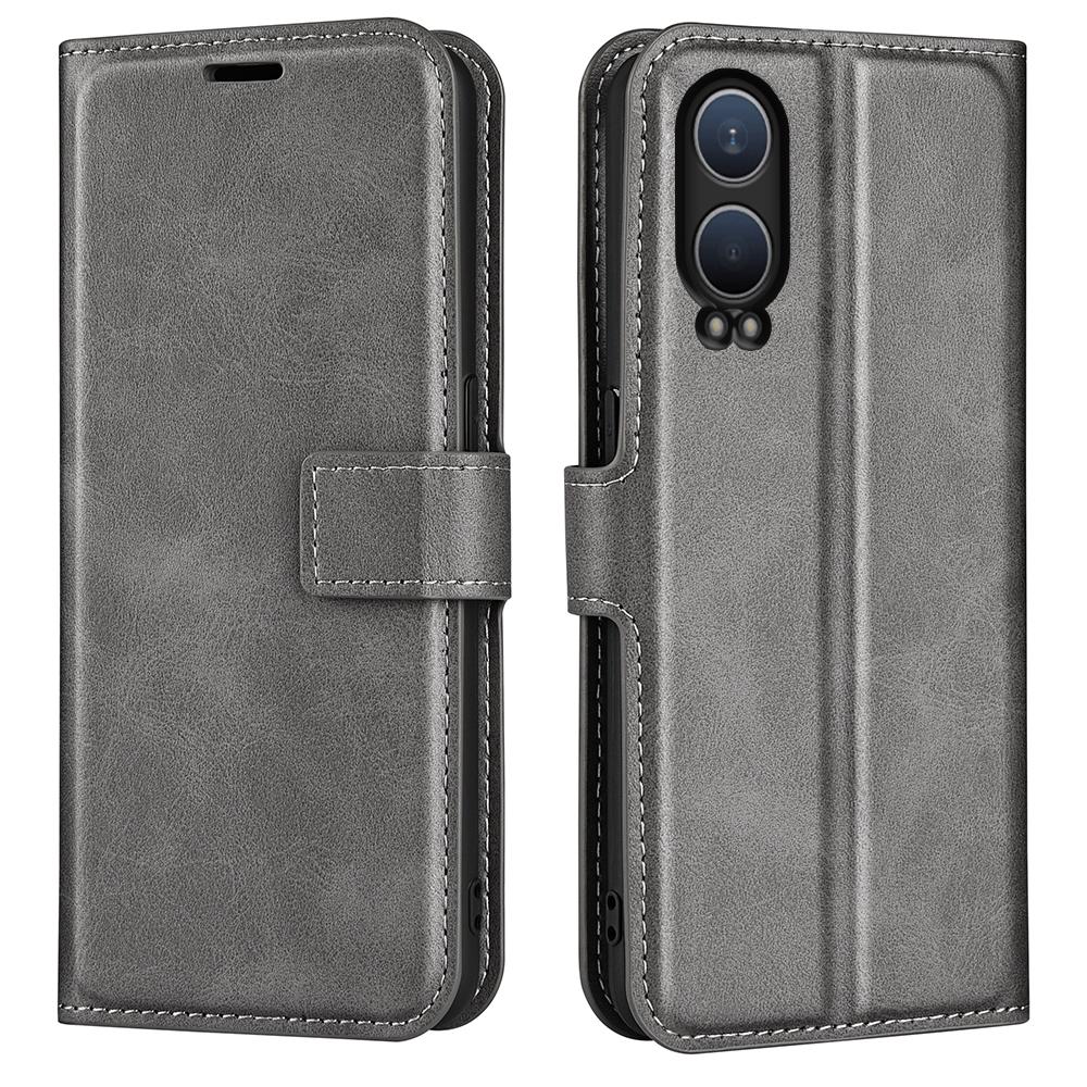 

For OnePlus Nord CE4 Lite 5G/Oppo K12x 5G (China) Case Calf Texture Leather Stand Phone Cover Grey
