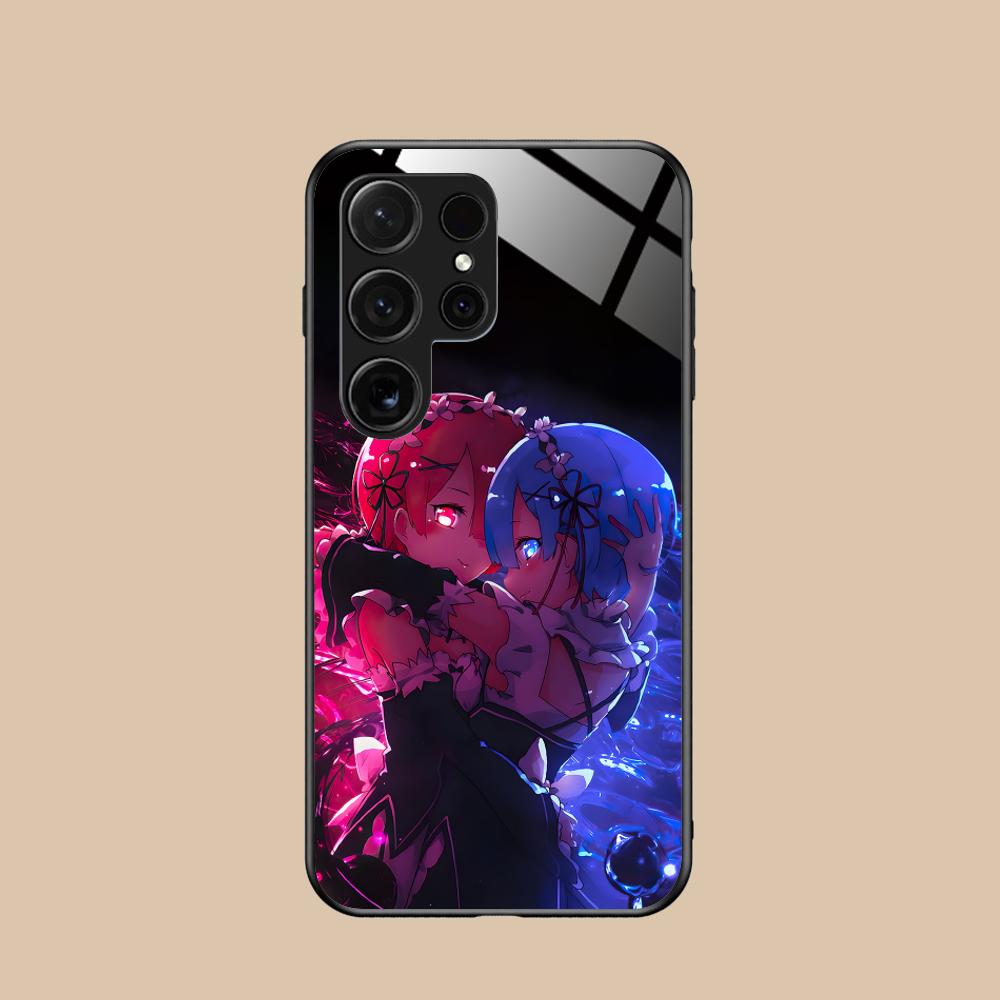 ReZero Rem Ram Glass Mobile Phone Case for Samsung Galaxy S26 S25 S24 S23 S22 S21 S20 Note20 Plus FE Ultra Colorful Cover