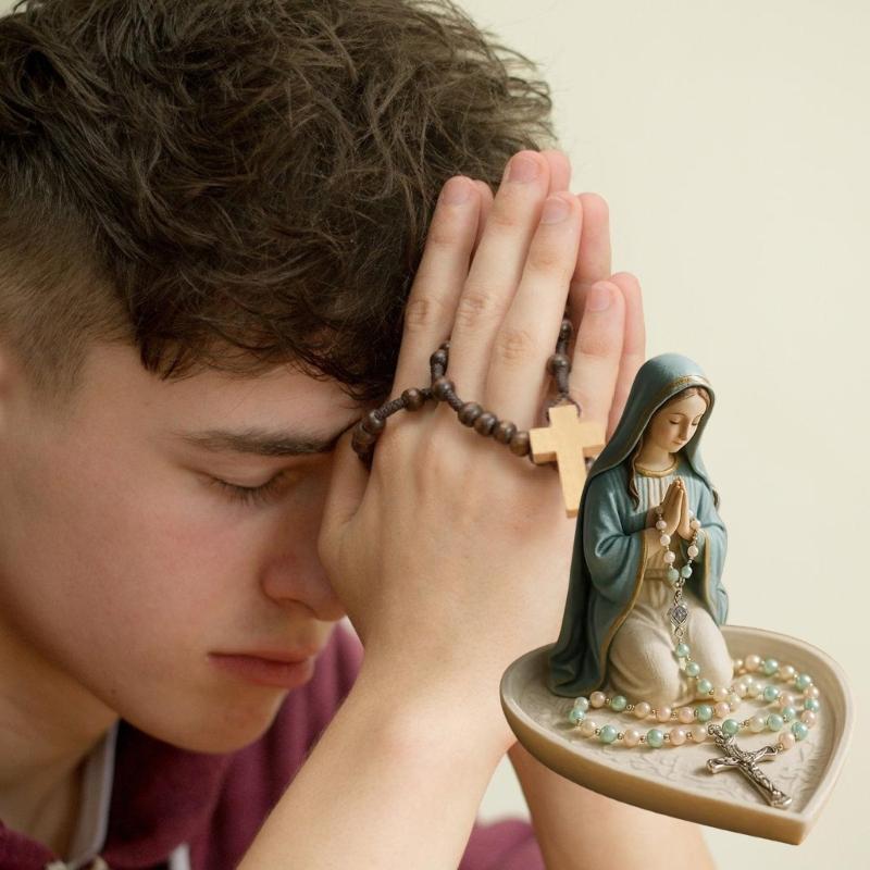 Holy Mother Father Statue Prayer Tray Resins Religious Decors Rosary Beads Jewelry Box For Home Church Or Gift Giving