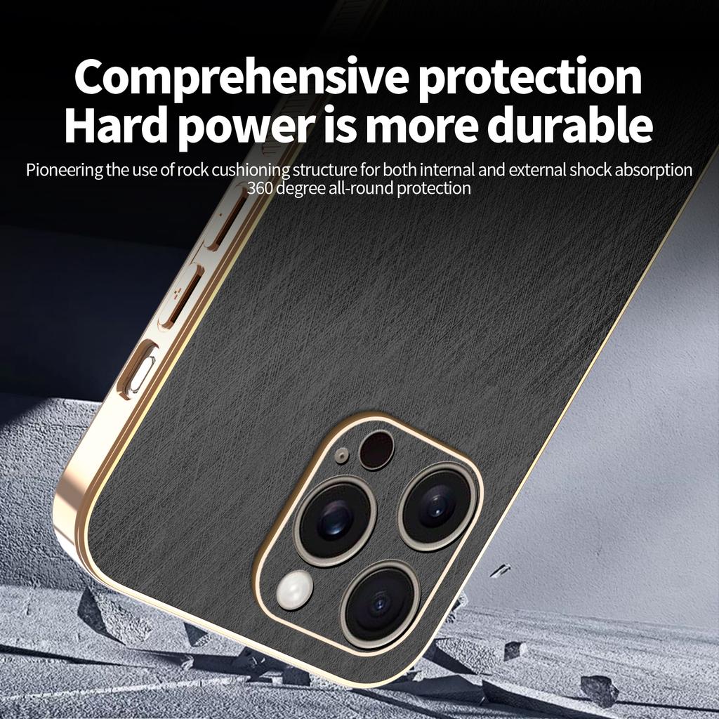 Luxury Bamboo Leather Phone Case For iPhone 16 15 14 13 12 11 Pro Max Xs Plus Ultra-thin Electroplate Silicone Shockproof Cover