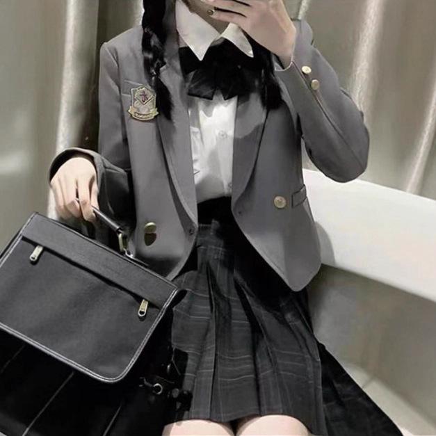 Authentic JK Style Women's School Uniform Set: Plaid Skirt & Jacket