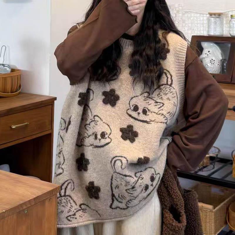 Weste für Damen Ärmellose Pullover Tops Gestrickte Pulloverweste Oversize Locker Vielseitig Lässig Ärmellose Weste Top