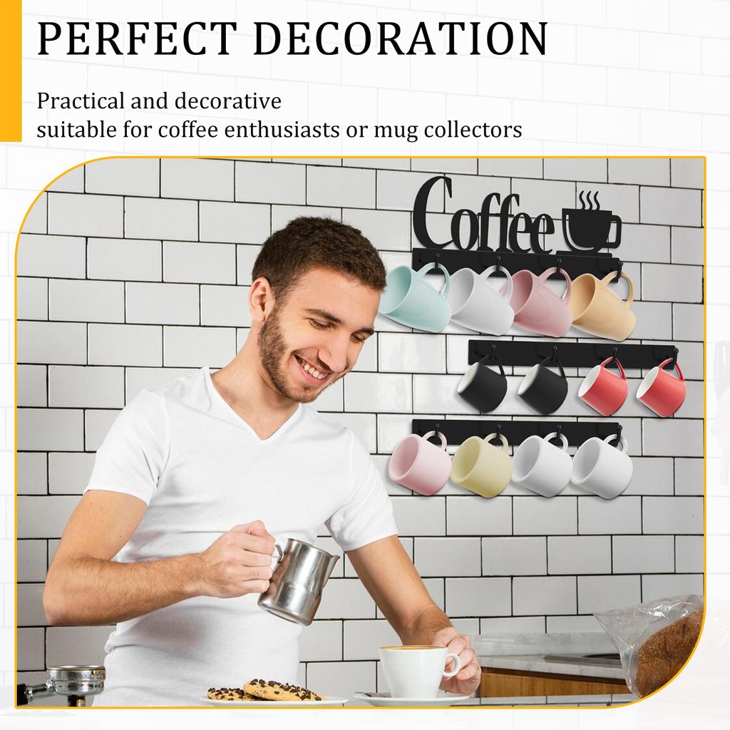 Metal Coffee Mug Holder Tea Cup Wall Hanger Decorative Wall Mounted Mug Rack With 12 Hooks Rust Proof for Coffee Bar Kitchen New