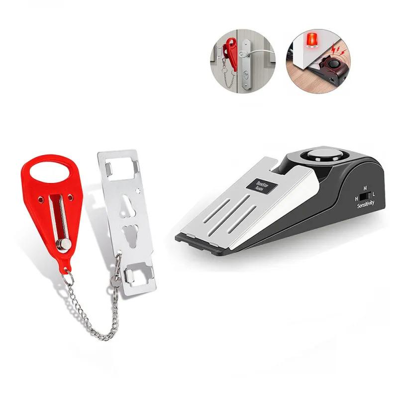 

Portable Door Lock With Door Stop Alarm 2In1 Set Ideal Security Tool For Travel & Hotel Stays