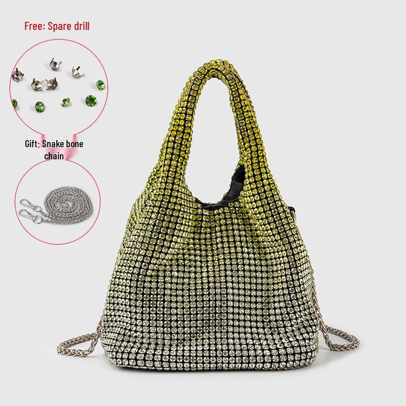 Women's 2025 Fashion Diamond-Studded Chain Evening Bag - Handheld, Shoulder, and Crossbody Bucket Style