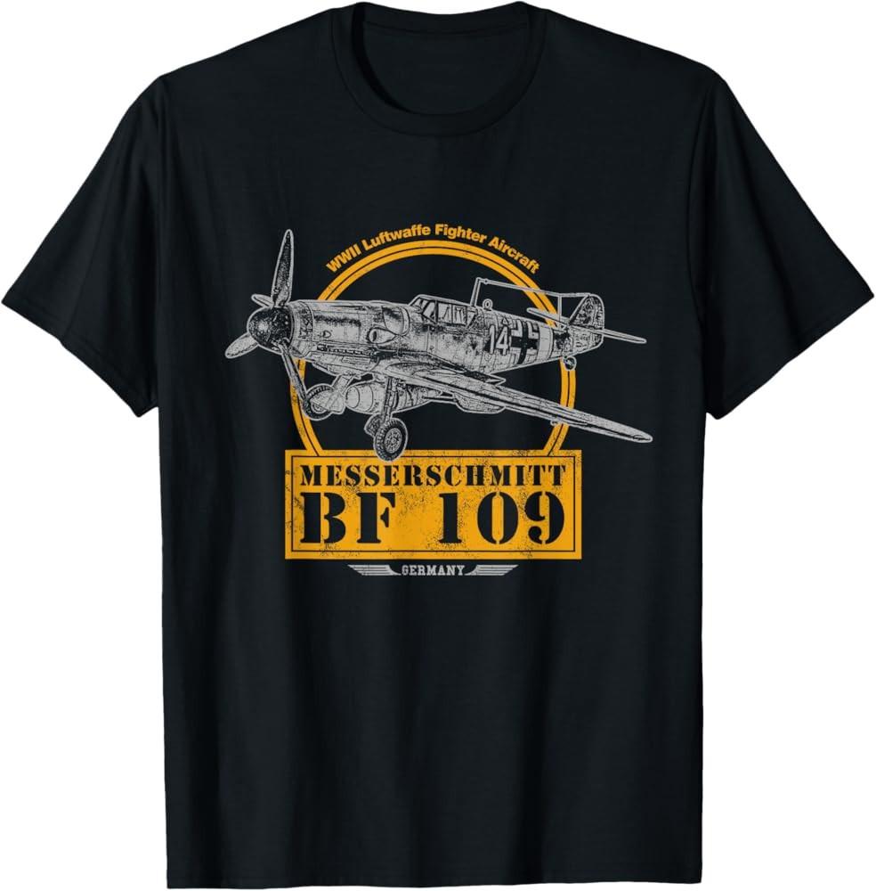 Fighter Plane German Messerschmitt Bf 109 Shirt Made in the USA Size S to XL